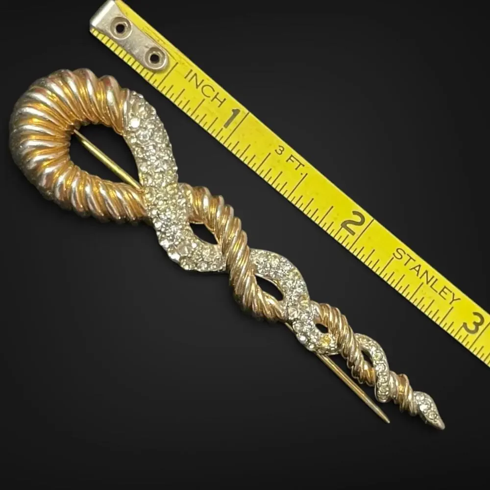 Vintage 1950 Marcel Boucher 3164 Gold Plated Rhinestone Rope Brooch 3.25